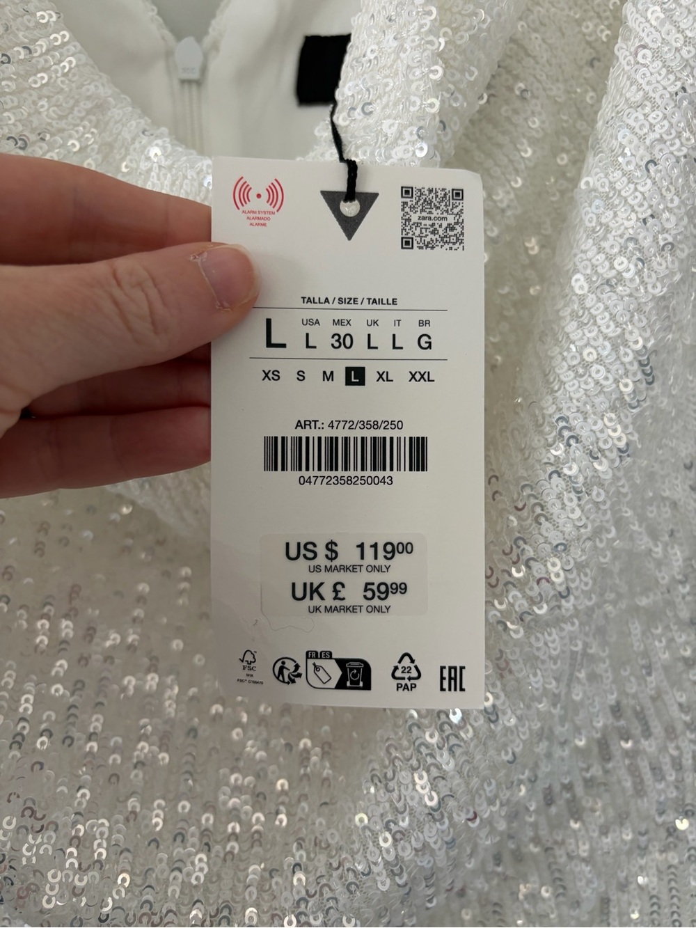 Zara White All Sequin Draped Neck Fitted Mini Dress Bridal Cocktail NWT Large - Picture 6 of 12